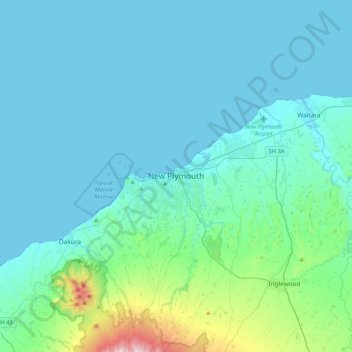 New Plymouthの地形図、標高、地勢