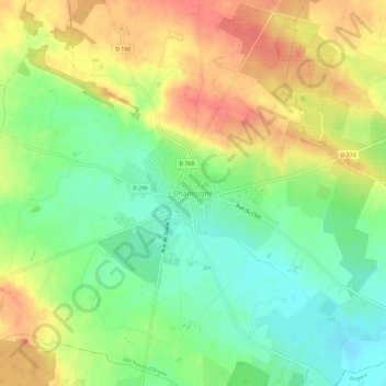 Champignéの地形図、標高、地勢