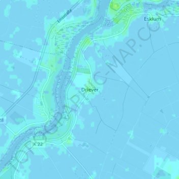 Drieverの地形図、標高、地勢