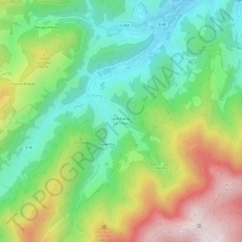 Saint-Pierre-sur-l'Hâteの地形図、標高、地勢