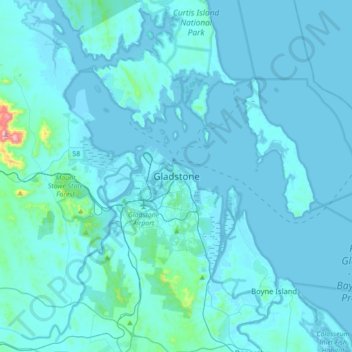 Gladstoneの地形図、標高、地勢