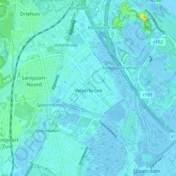 Velserbroekの地形図、標高、地勢