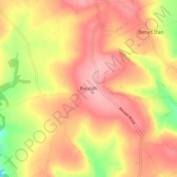 Beulahの地形図、標高、地勢