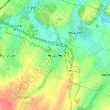 Asquilliesの地形図、標高、地勢
