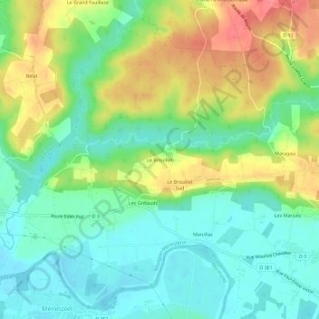 Le Brouilletの地形図、標高、地勢