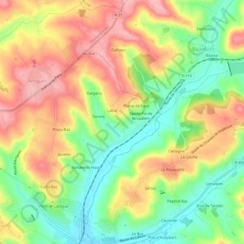 Bordeneuveの地形図、標高、地勢