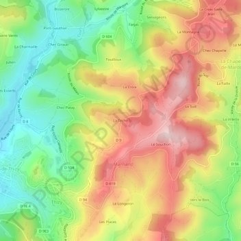 La Tricheの地形図、標高、地勢