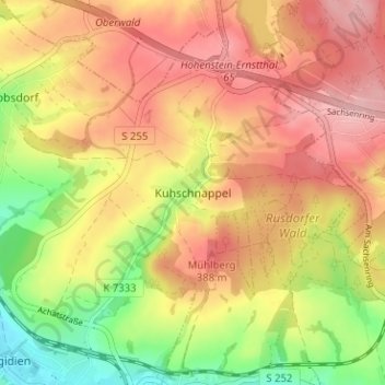 Kuhschnappelの地形図、標高、地勢