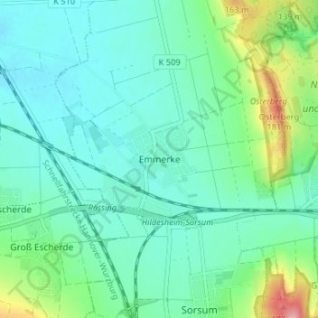 Emmerkeの地形図、標高、地勢