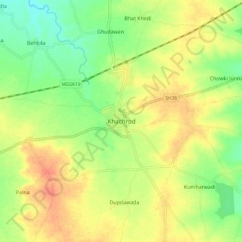 Khachrodの地形図、標高、地勢