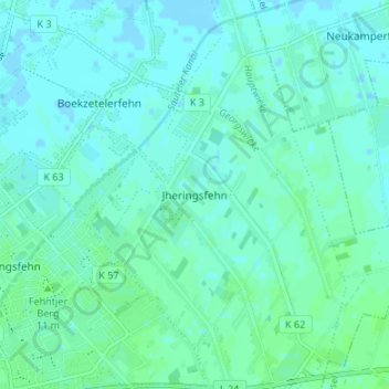 Jheringsfehnの地形図、標高、地勢