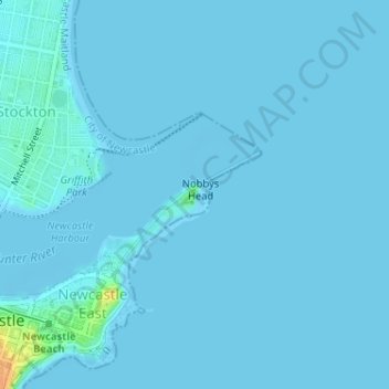 Nobbys Lighthouseの地形図、標高、地勢