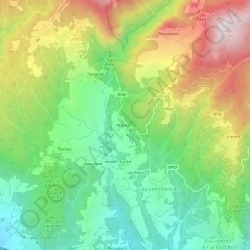 Magnanoの地形図、標高、地勢
