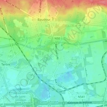 Douvrainの地形図、標高、地勢