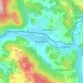 Kreuzbachの地形図、標高、地勢
