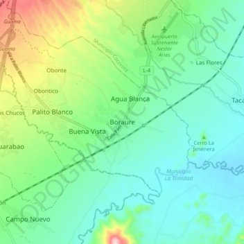 Boraureの地形図、標高、地勢