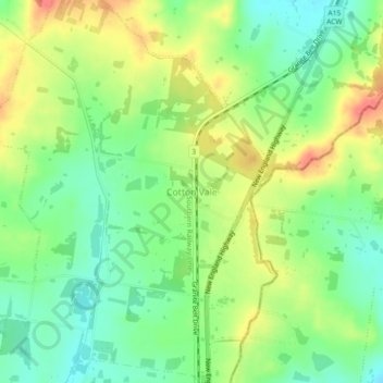Cotton Valeの地形図、標高、地勢