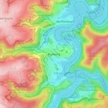 Rurbergの地形図、標高、地勢