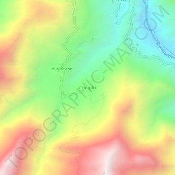Compinの地形図、標高、地勢
