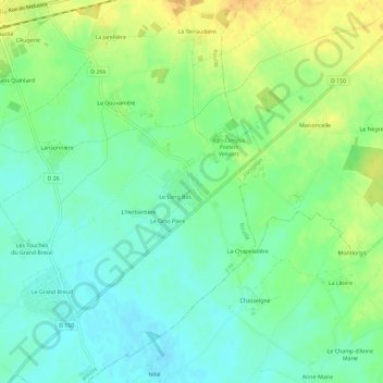 Venoursの地形図、標高、地勢