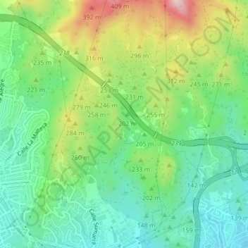 Encina de la Zorraの地形図、標高、地勢