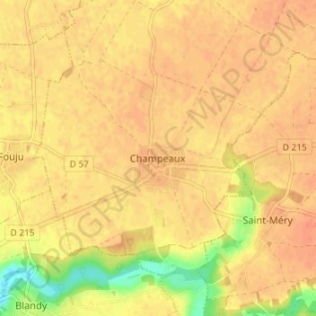 Champeauxの地形図、標高、地勢