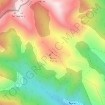 Alto da Fiosaの地形図、標高、地勢