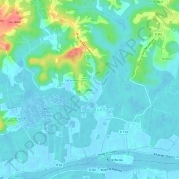 Julieuの地形図、標高、地勢