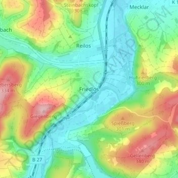 Friedlosの地形図、標高、地勢