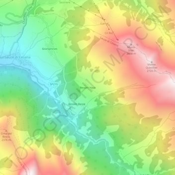 Bessén Hautの地形図、標高、地勢