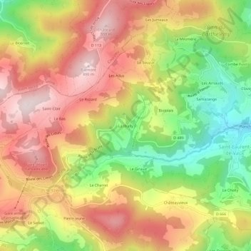 La Brallyの地形図、標高、地勢