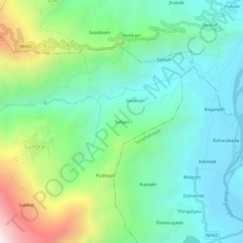 Salgauの地形図、標高、地勢