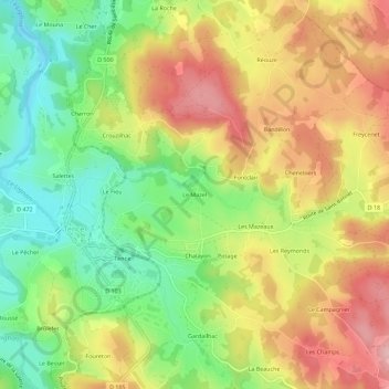 Le Mazelの地形図、標高、地勢