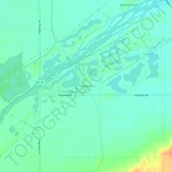 Overlandの地形図、標高、地勢
