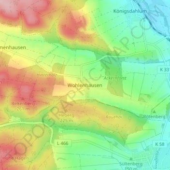 Wohlenhausenの地形図、標高、地勢