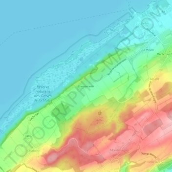 Champmartinの地形図、標高、地勢
