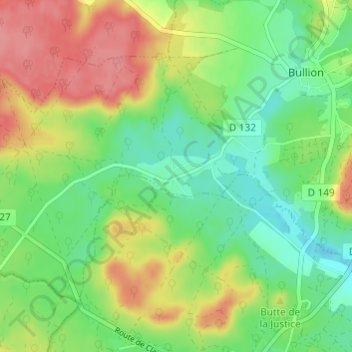 Les Moutiersの地形図、標高、地勢