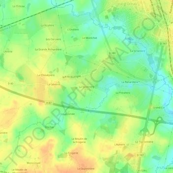 La Soulinièreの地形図、標高、地勢