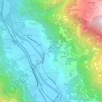 Cesnolaの地形図、標高、地勢