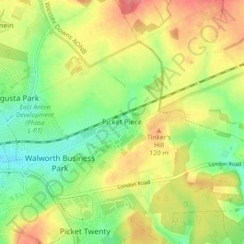 Picket Pieceの地形図、標高、地勢