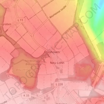 Fronhovenの地形図、標高、地勢