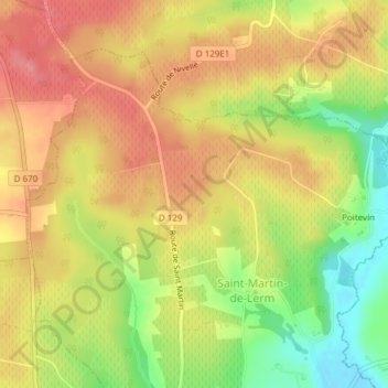 Poitierの地形図、標高、地勢