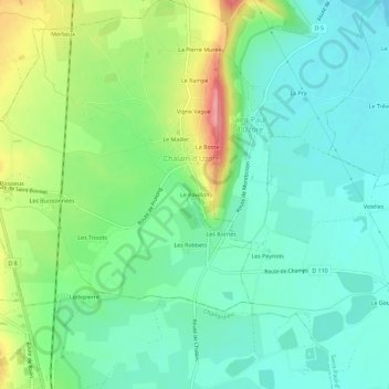 Le Pavillonの地形図、標高、地勢