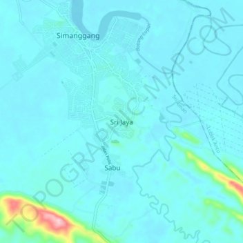 Sri Jayaの地形図、標高、地勢
