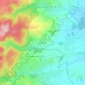 Les Grosliersの地形図、標高、地勢