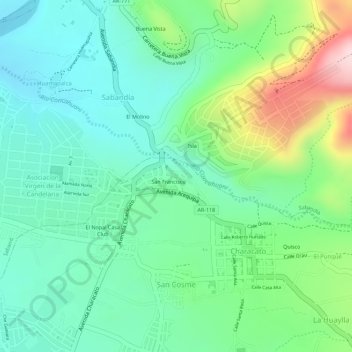 Aの地形図、標高、地勢