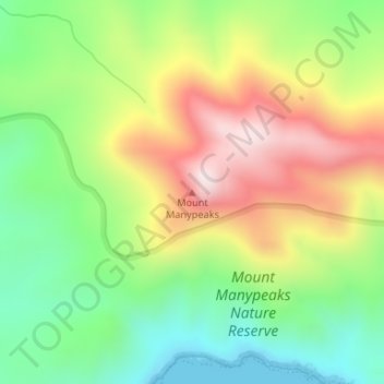 Mount Manypeaksの地形図、標高、地勢