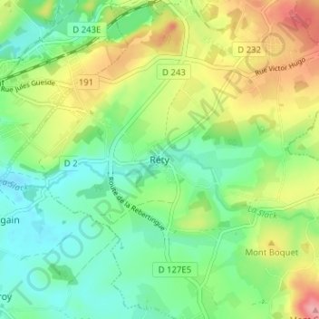 Rétyの地形図、標高、地勢