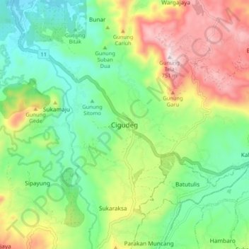 Cigudegの地形図、標高、地勢