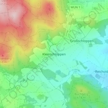 Kleinschloppenの地形図、標高、地勢